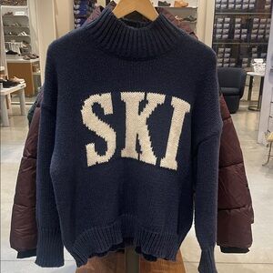 Le Lis Dark Blue and White SKI Turtleneck Sweater